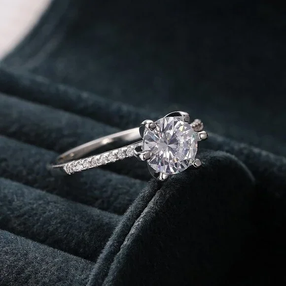 💍DIAMOND SOLITAIRE FLOWER ROUND BRILLIANT CUT CZ WEDDING RING, K766